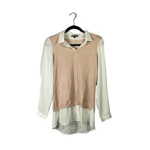 Adrianna Papell Pink White Business Casual Office Layered Blouse Size Small